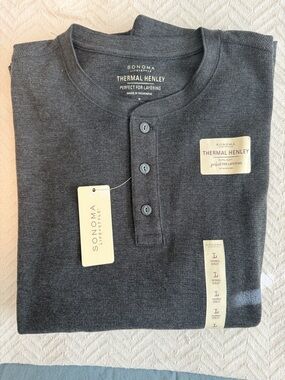 Sonoma Charcoal Gray Thermal Henley Long Sleeve Shirt